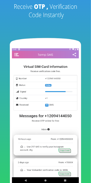 Temp SMS - Temporary Numbers应用截图第2张