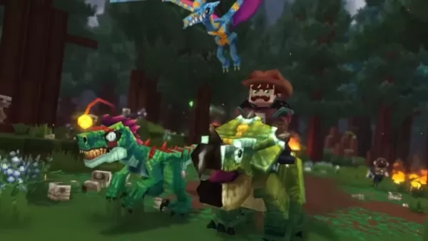 Hytale Charakter mit mehreren Dinosauriern