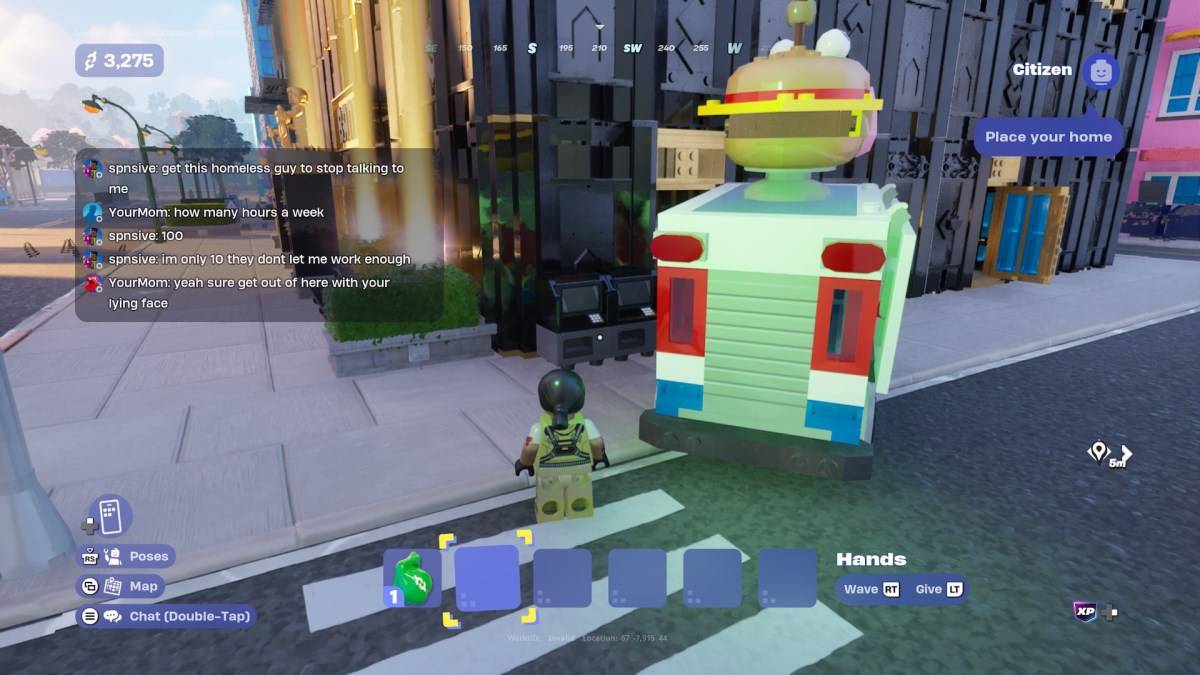 An ATM outside a bank in LEGO Fortnite Brick Life.