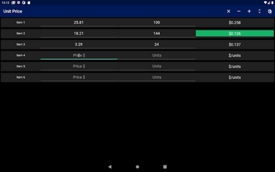 Unit Price Comparison Screenshot 1