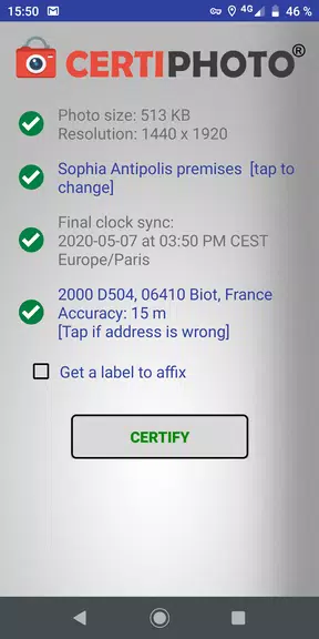 CertiPhoto स्क्रीनशॉट 1