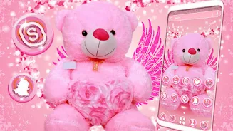 Pink Teddy Bear Theme Schermafbeelding 1