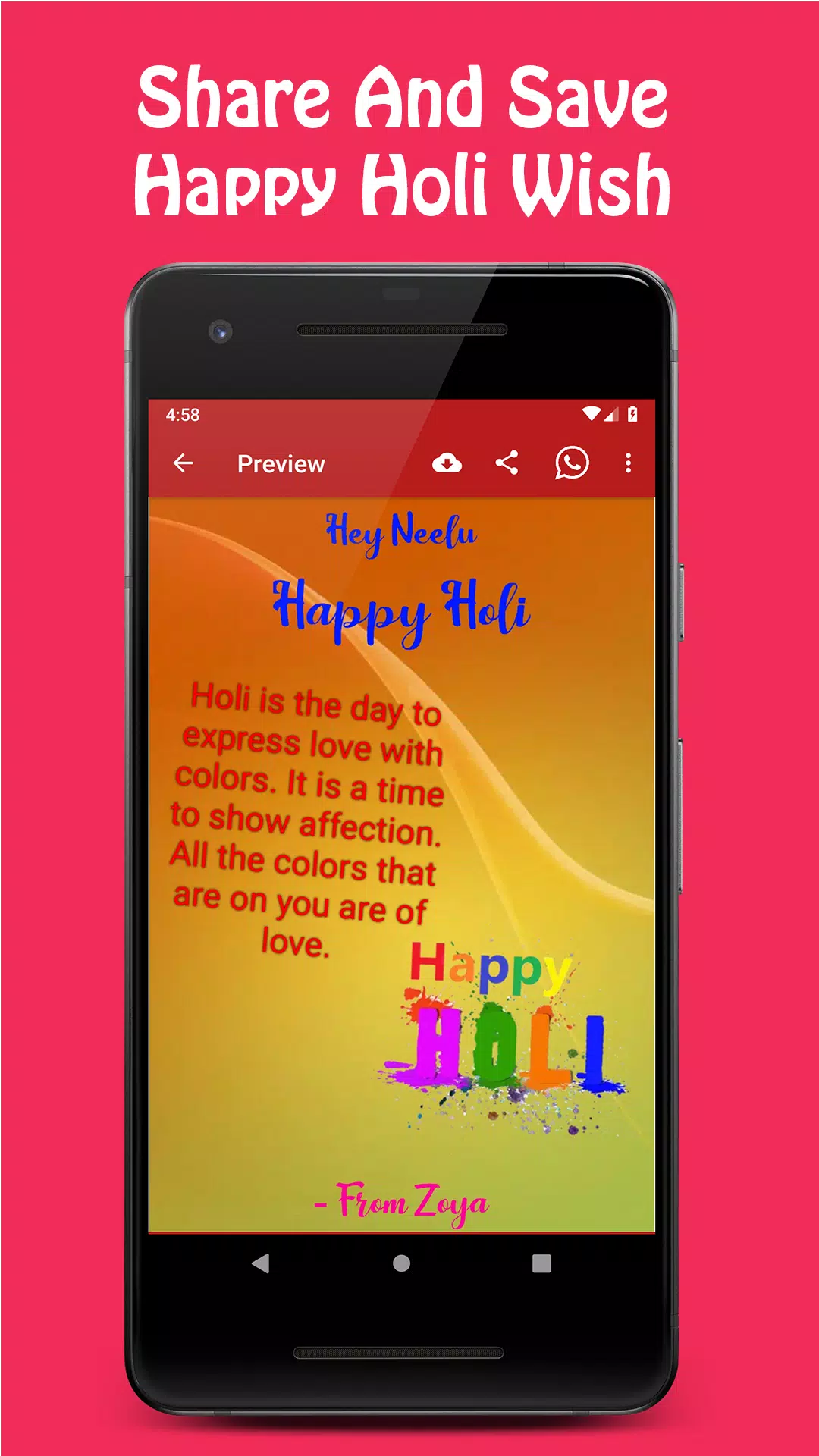 Happy Holi Greeting Card Maker 2021 Tangkapan skrin 2