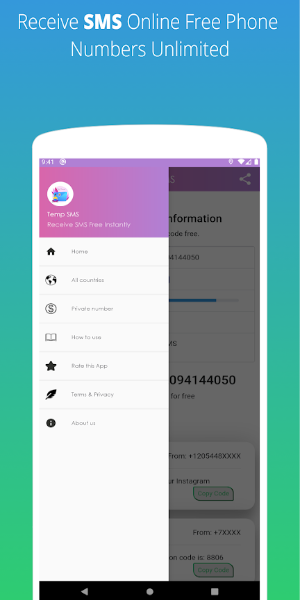 Temp SMS - Temporary Numbers Screenshot 0