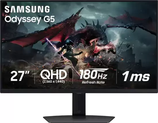 Samsung - 27” Odyssey G50D QHD IPS 180Hz 1ms AMD FreeSync and G-Sync Compatible Gaming Monitor