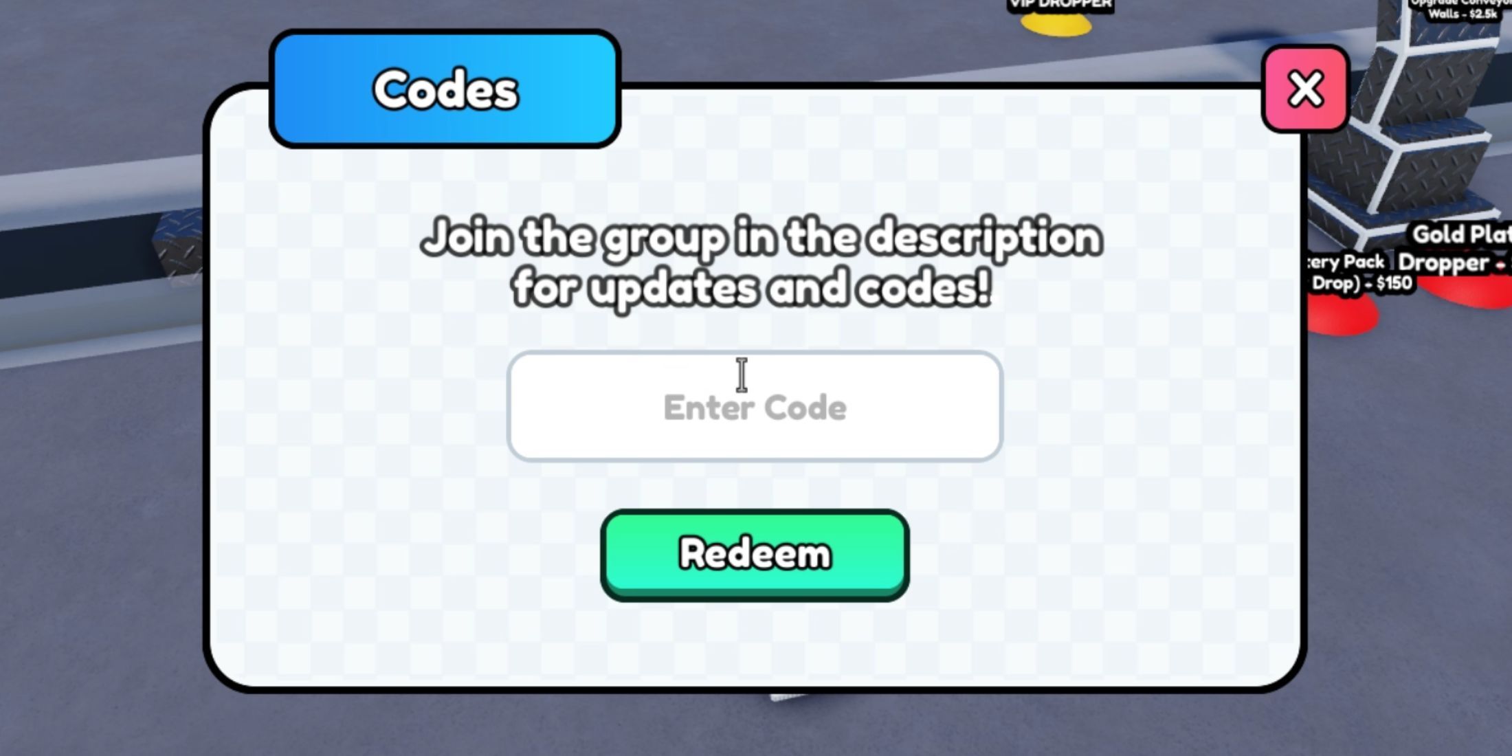 Redeeming Codes in Dropper Incremental Tycoon