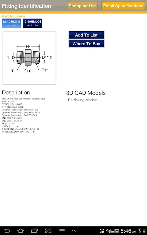 Schermata Fitting Finder 2