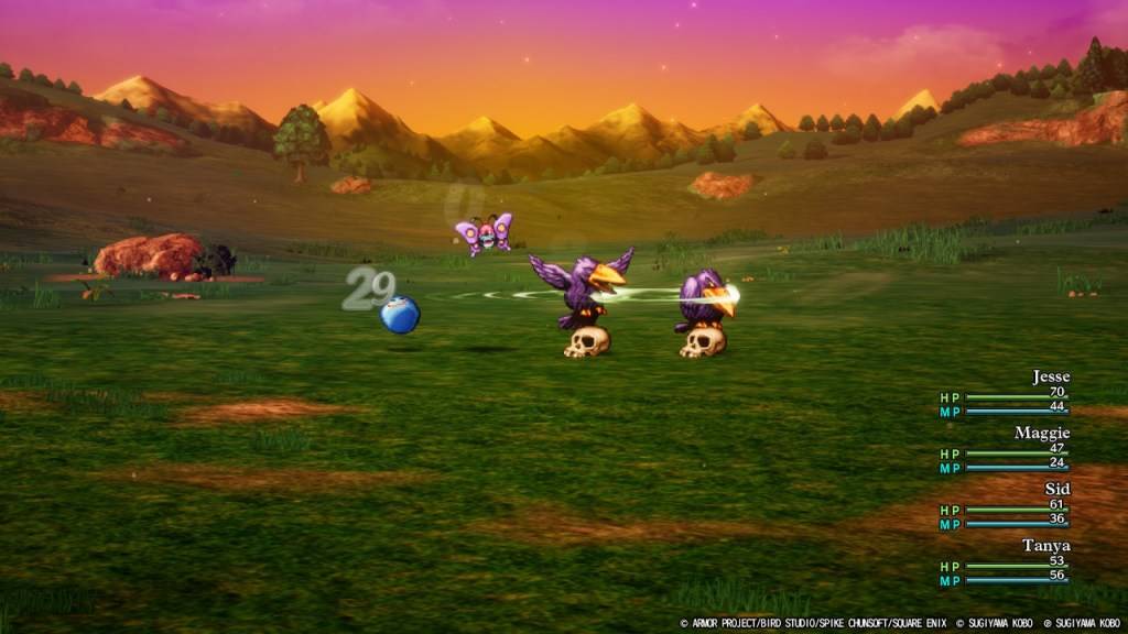 Parti itu menggunakan bumerang untuk menyerang musuh dalam Dragon Quest III: pembuatan semula HD-2D.