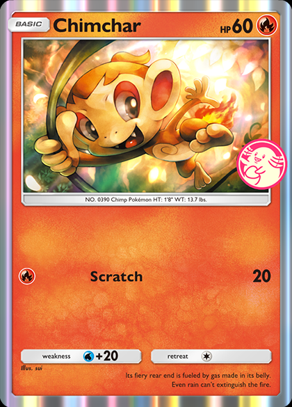 การ์ดโปรโมชั่น Chimchar พร้อมไอคอน Chansey Pick ในPokémon TCG Pocket