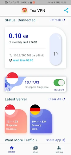 Tea VPN - Ikev2& WG Flutter VPN ภาพหน้าจอ 0