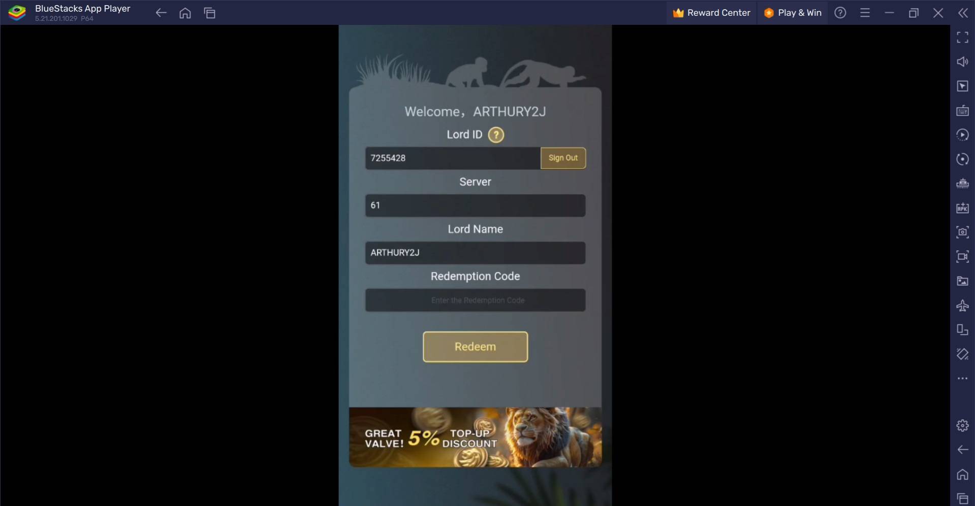 Redemption Code Interface