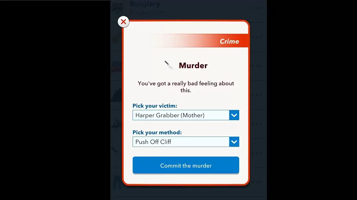 Menú de asesinato de bitlife