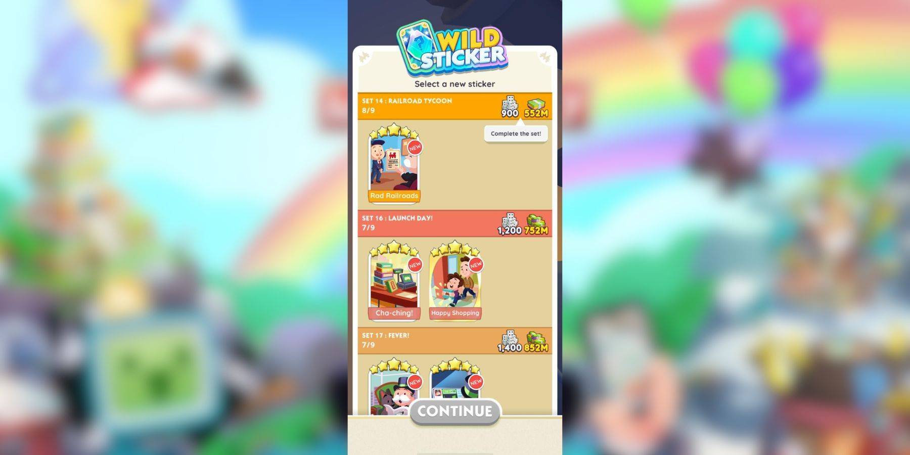 Fonctionnalité Wild Sticker mise en avant dans Monopoly GO