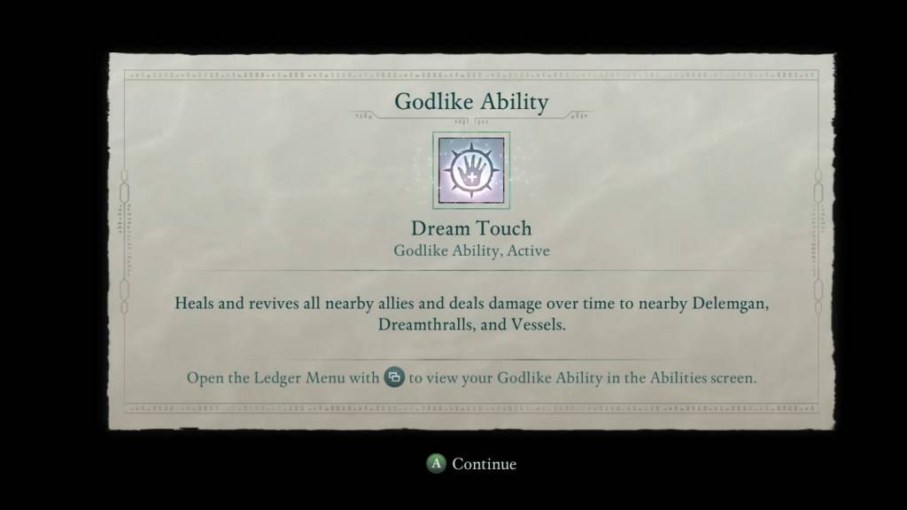 An image from Avowed showing the description for Dream Touch.