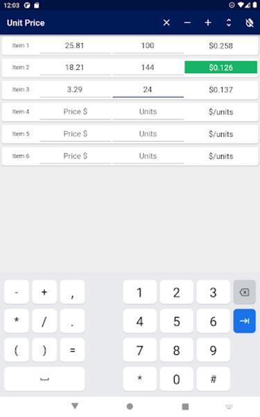 Unit Price Comparison Screenshot 2