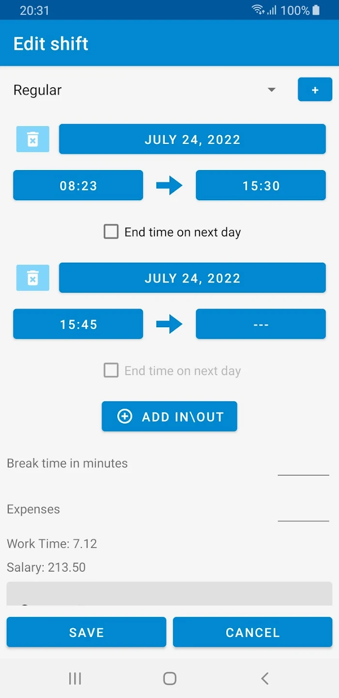 Shift Logger - Time Tracker Captura de tela 2